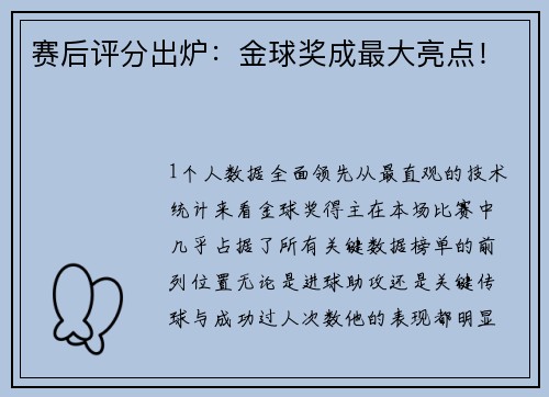 赛后评分出炉：金球奖成最大亮点！