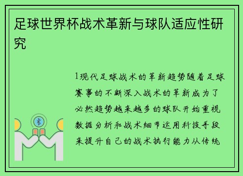 足球世界杯战术革新与球队适应性研究